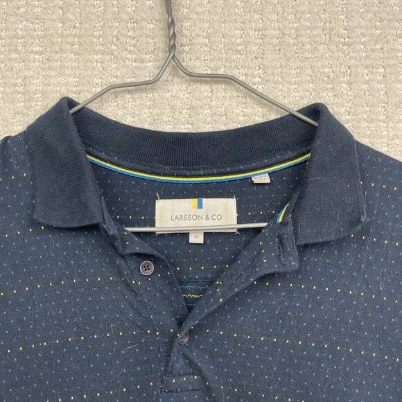 Larsson & Co Stockholm Men’s Polo Shirt Size M Blue / Yellow Polka Dot Collared - Picture 7 of 16